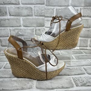 Schutz Women’s Size 8 White Leather Platform Wedge Espadrille Sandals Shoes